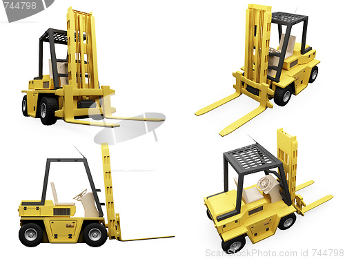 Image of Collage of isolated fork truck