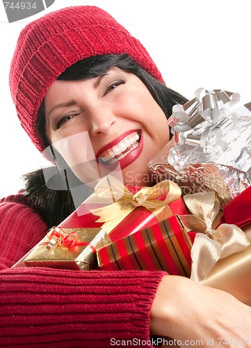 Image of Pretty Woman Holding Holiday Gifts