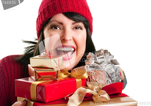 Image of Pretty Woman Holding Holiday Gifts