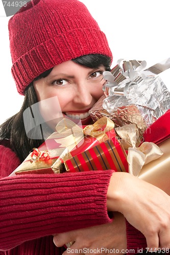 Image of Pretty Woman Holding Holiday Gifts