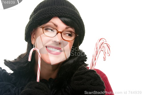 Image of Pretty Woman Holding Candy Canes