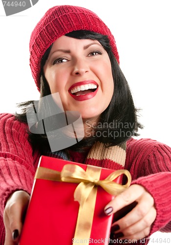 Image of Pretty Woman Offering Holiday Gift