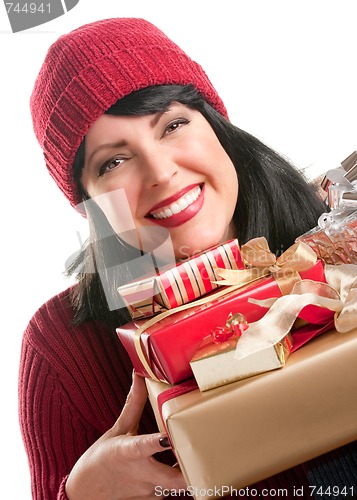 Image of Pretty Woman Holding Holiday Gifts