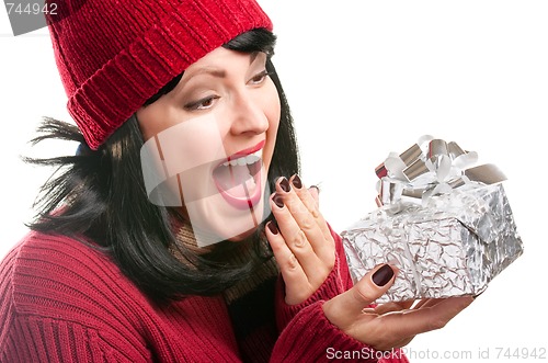 Image of Pretty Woman Holding Holiday Gift