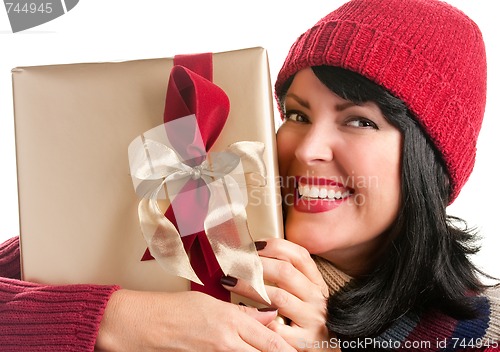 Image of Pretty Woman Holding Holiday Gift