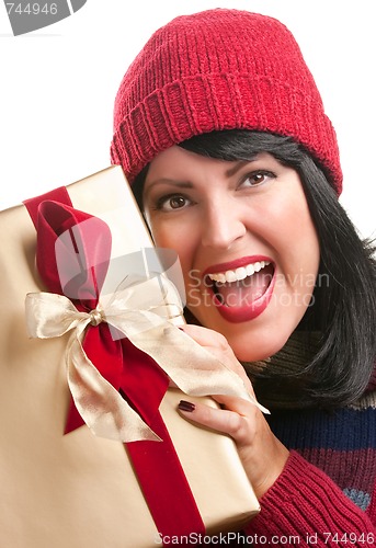 Image of Pretty Woman Holding Holiday Gift