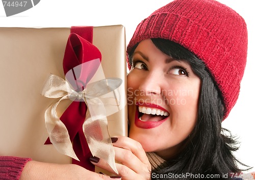 Image of Pretty Woman Holding Holiday Gift