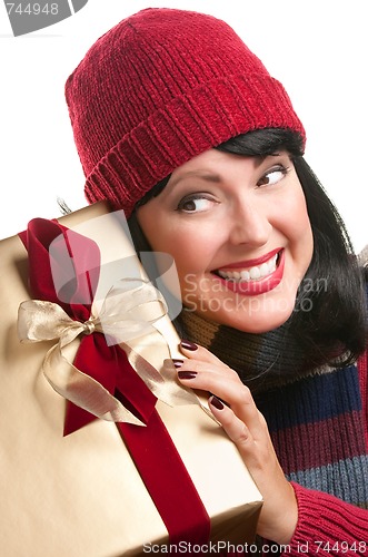 Image of Pretty Woman Holding Holiday Gift