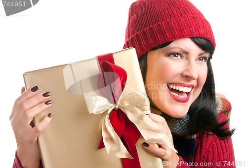 Image of Pretty Woman Holding Holiday Gift