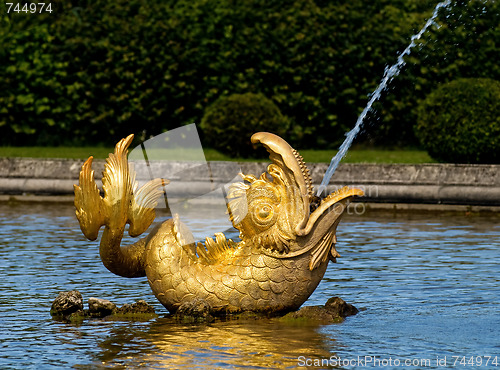 Image of Golden Peterhof fountain dolphin