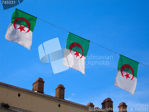 Image of row  national flags of Algeria country