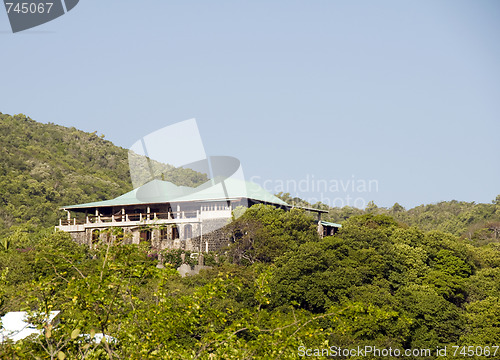 Image of native style caribbean house mansion with spectacular view of is