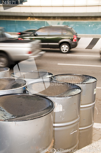 Image of steel pan drums roadside port of spain trinidad