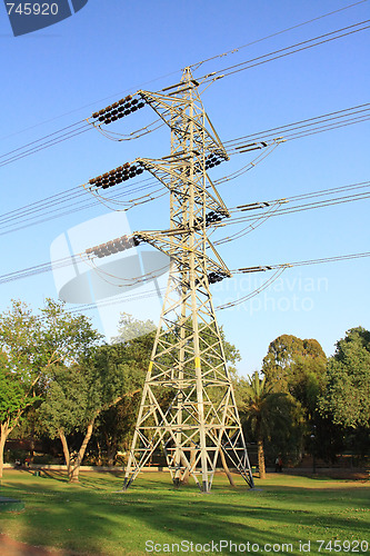 Image of Electricity. Pillar against the blue sky