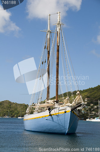 Image of classic wood schooner in harbor bequia st. vincent and the grena