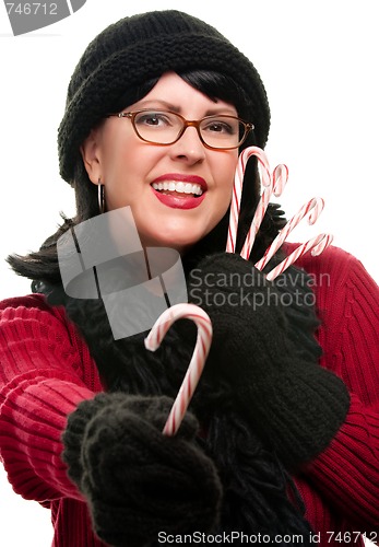 Image of Pretty Woman Holding Candy Canes