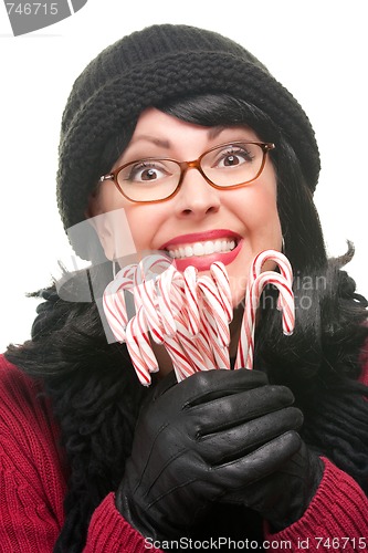Image of Pretty Woman Holding Candy Canes