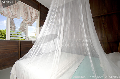 Image of bedroom with mosquito net in budget guest house bequia