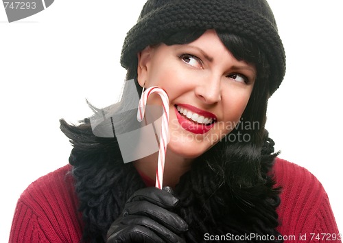 Image of Pretty Woman Holding Candy Cane