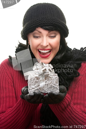 Image of Pretty Woman Holding Holiday Gift
