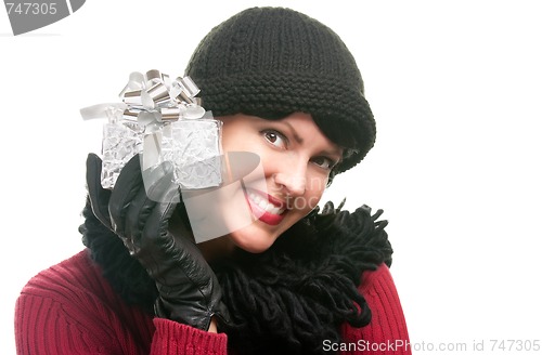 Image of Pretty Woman Holding Holiday Gift