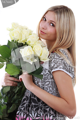 Image of Girl with bunch of flowers