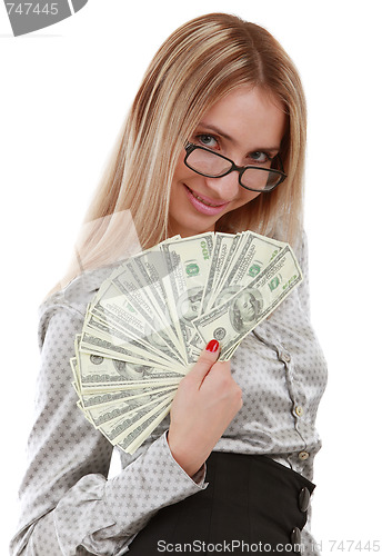 Image of Girl with fan of dollars