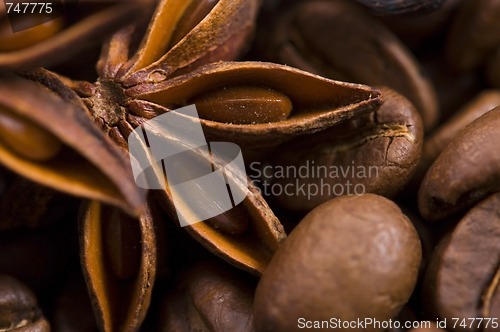 Image of aroma coffe. ingredients. coffe beens, anise