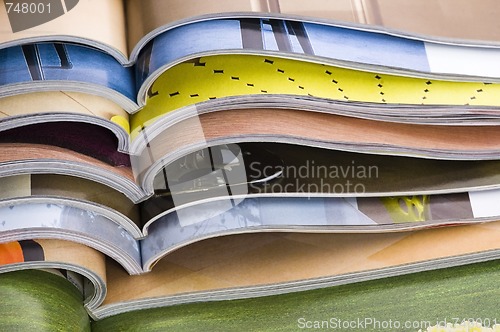 Image of Stack of open magazines