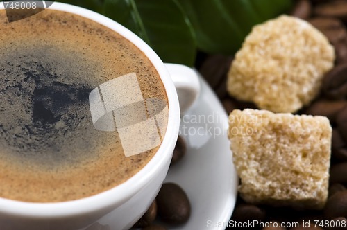 Image of fresh coffee with coffee branch