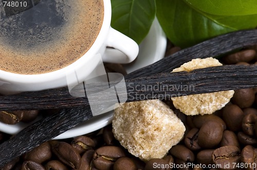 Image of aroma coffee with vanilla and coffee branch