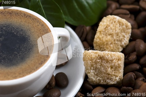 Image of fresh coffee with coffee branch