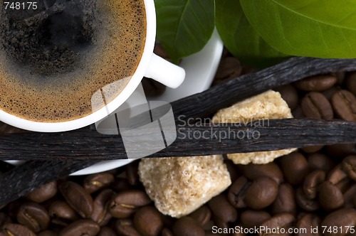 Image of aroma coffee with vanilla and coffee branch