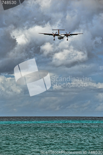 Image of Plane Landing in Saint Maarten Coast, Dutch Antilles