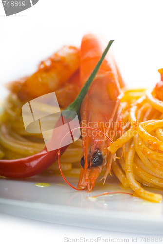 Image of pasta and spicy shrimps