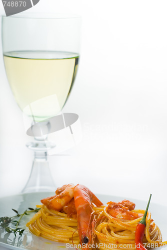 Image of pasta and spicy shrimps