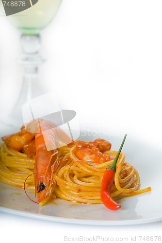 Image of pasta and spicy shrimps