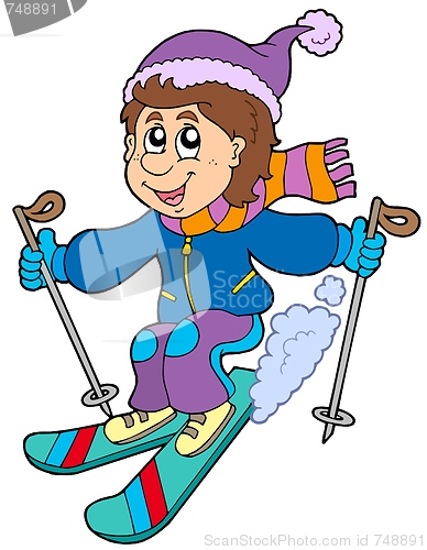 Image of Cartoon skiing boy