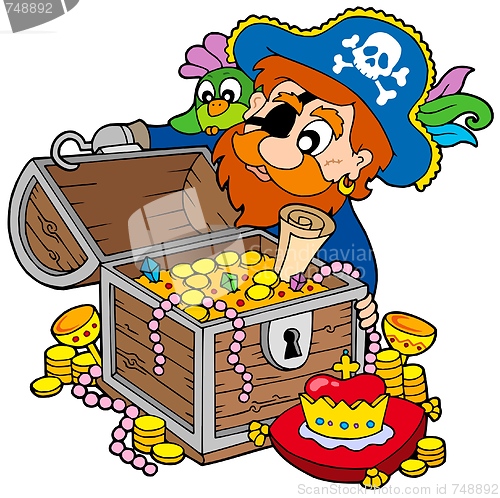 Image of Pirate opening treasure chest