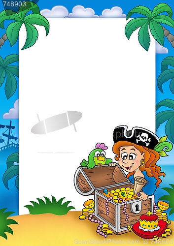Image of Frame with pirate girl and treasure