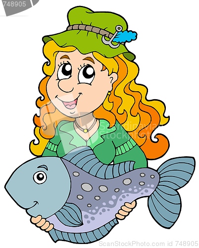 Image of Fisherwoman holding big fish