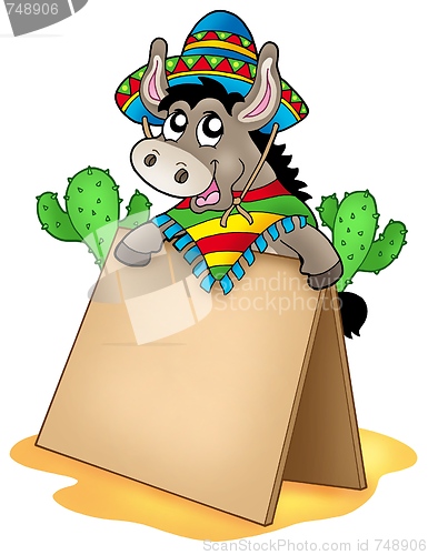 Image of Mexican donkey with wooden table