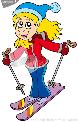Image of Cartoon skiing woman