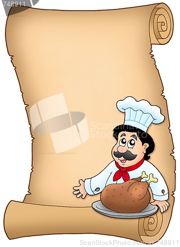 Image of Scroll with chef with roasted meat