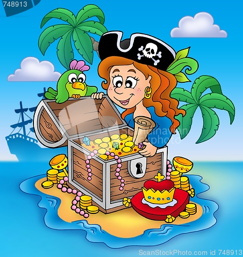 Image of Pirate girl and treasure
