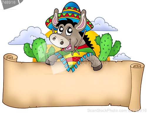 Image of Mexican donkey holding parchment