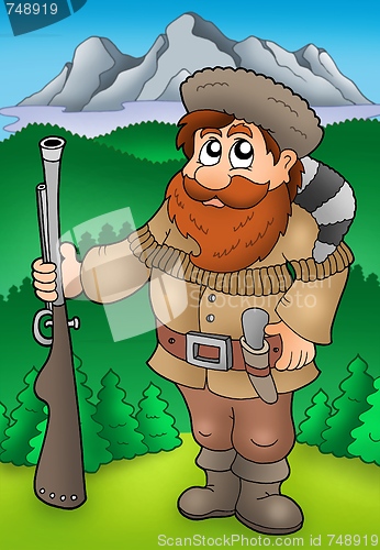 Image of Cartoon trapper with mountains