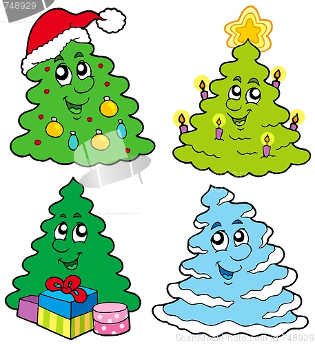 Image of Various cartoon Christmas trees