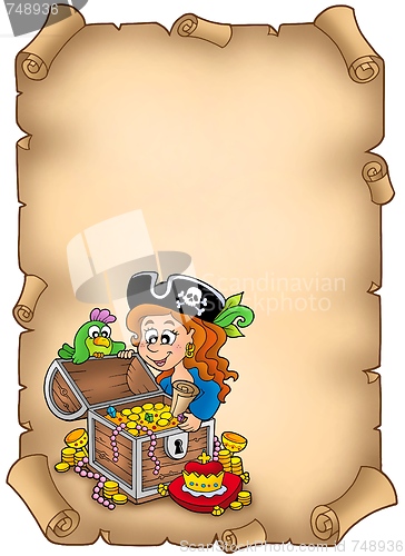 Image of Parchment with pirate girl and treasure