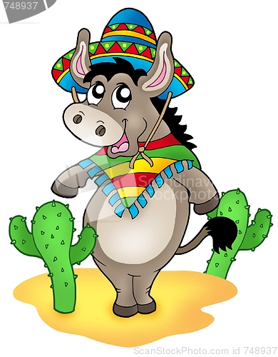 Image of Mexican donkey with cactuses